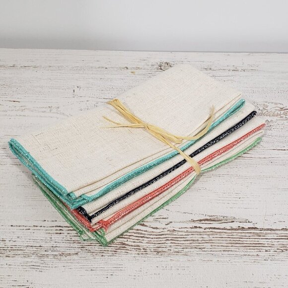 Set of 4  Unbranded Woven Napkins   colorful trim    19 X 18 - Picture 1 of 4
